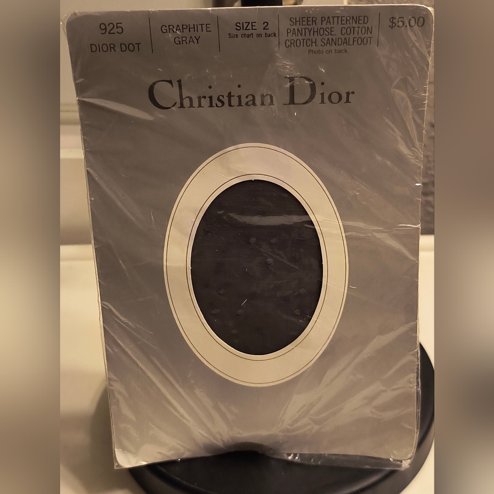 VINTAGE Christian Dior "Dior Dot" Patterned Pantyhose NOS Graphite Gray Sz 2